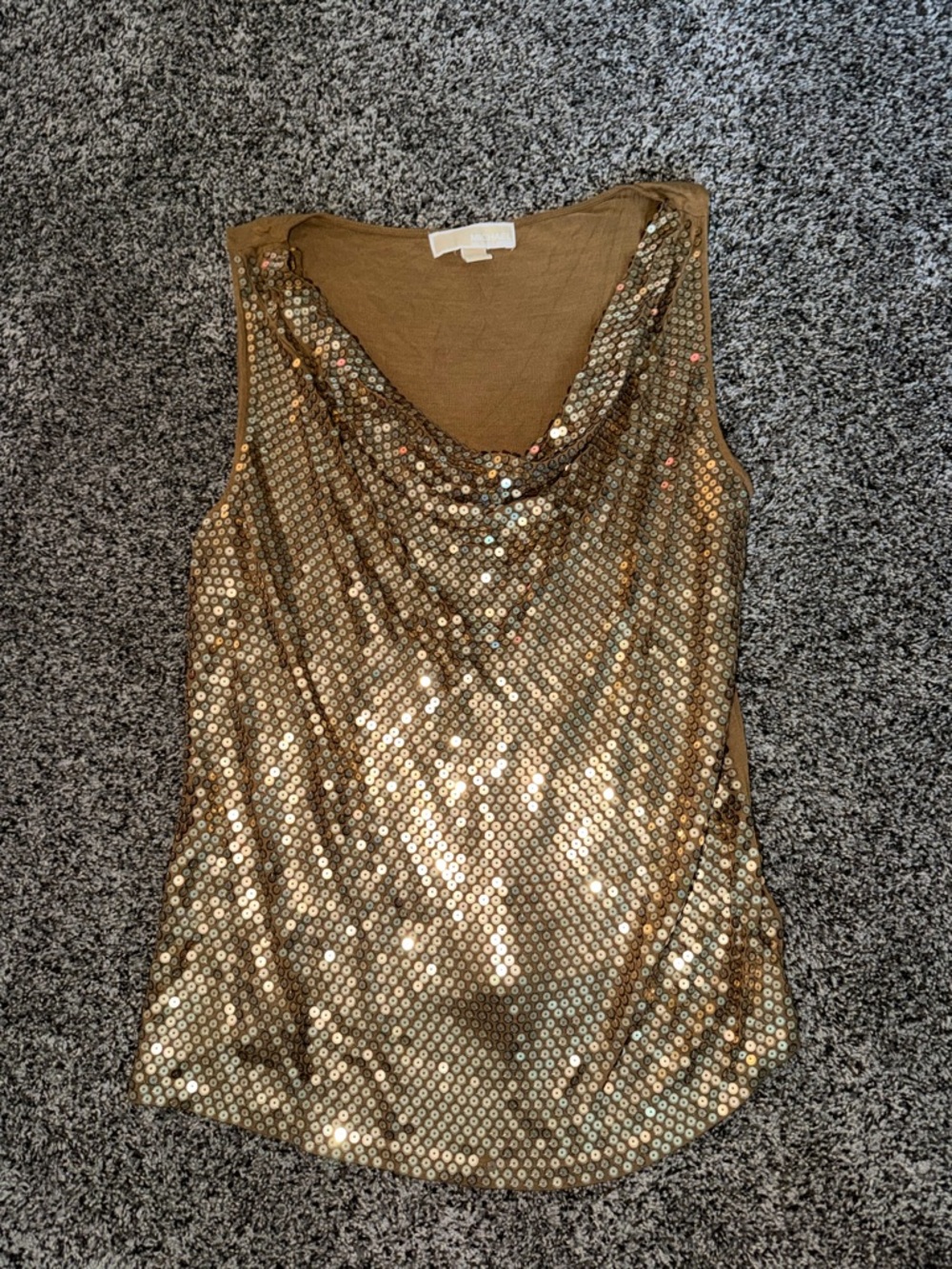 Michael Kors Gold Sequin Draped Cowl Tank